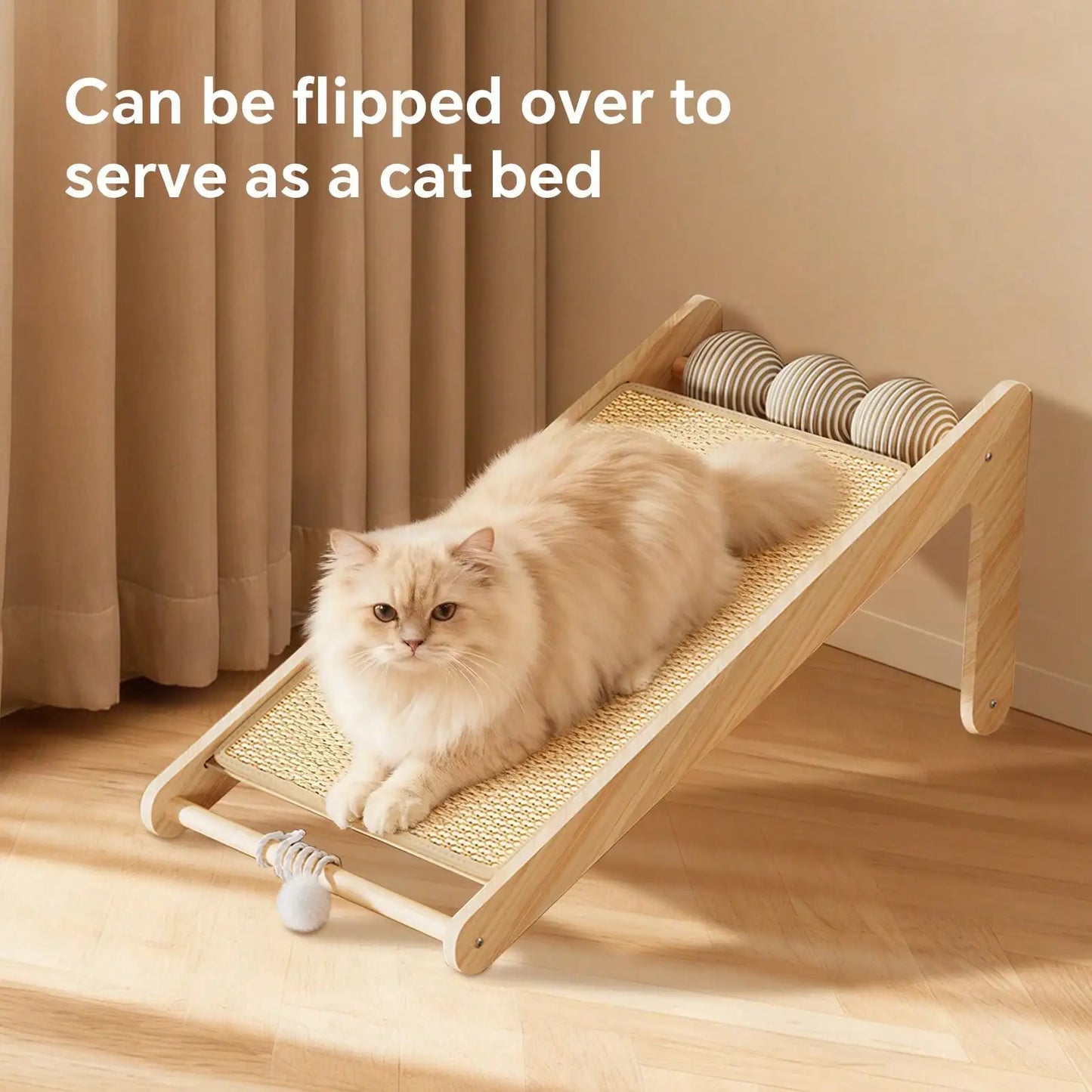 L Shaped Cat Scratching Post, Tall Sisal & Wooden Base Cat Scratcher Board for Indoor Cats, Sturdy Vertical Cats Scratching Pad Protects Furniture