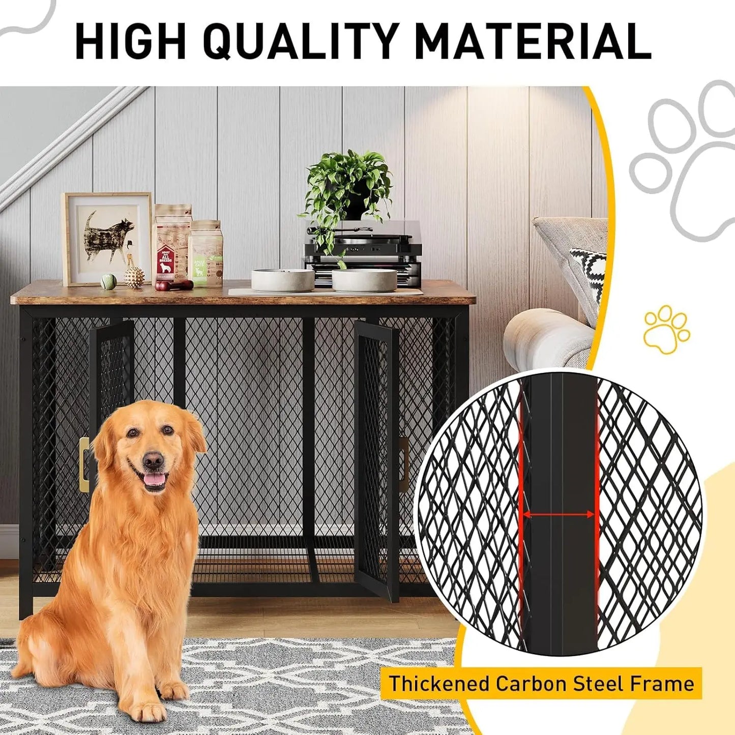 HiMISS Large Wooden Dog Crate Furniture With Top Access Door
