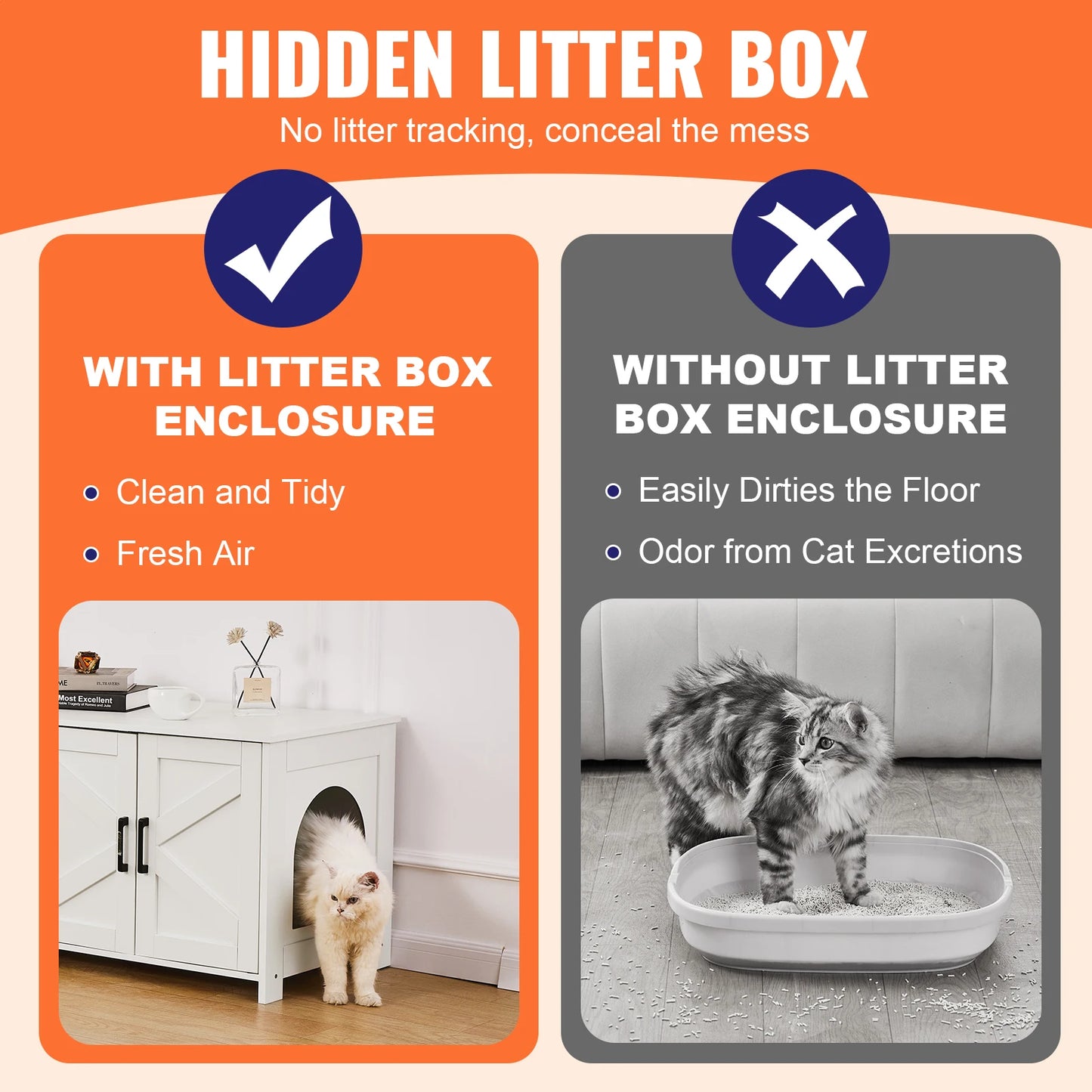 Cat Litter Box Enclosure Cabinet For Two Cats, Hidden Wooden Design