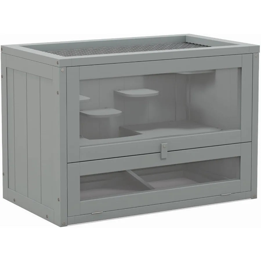 Fir Wood 2 Level Hamster Cage With Open Front Door