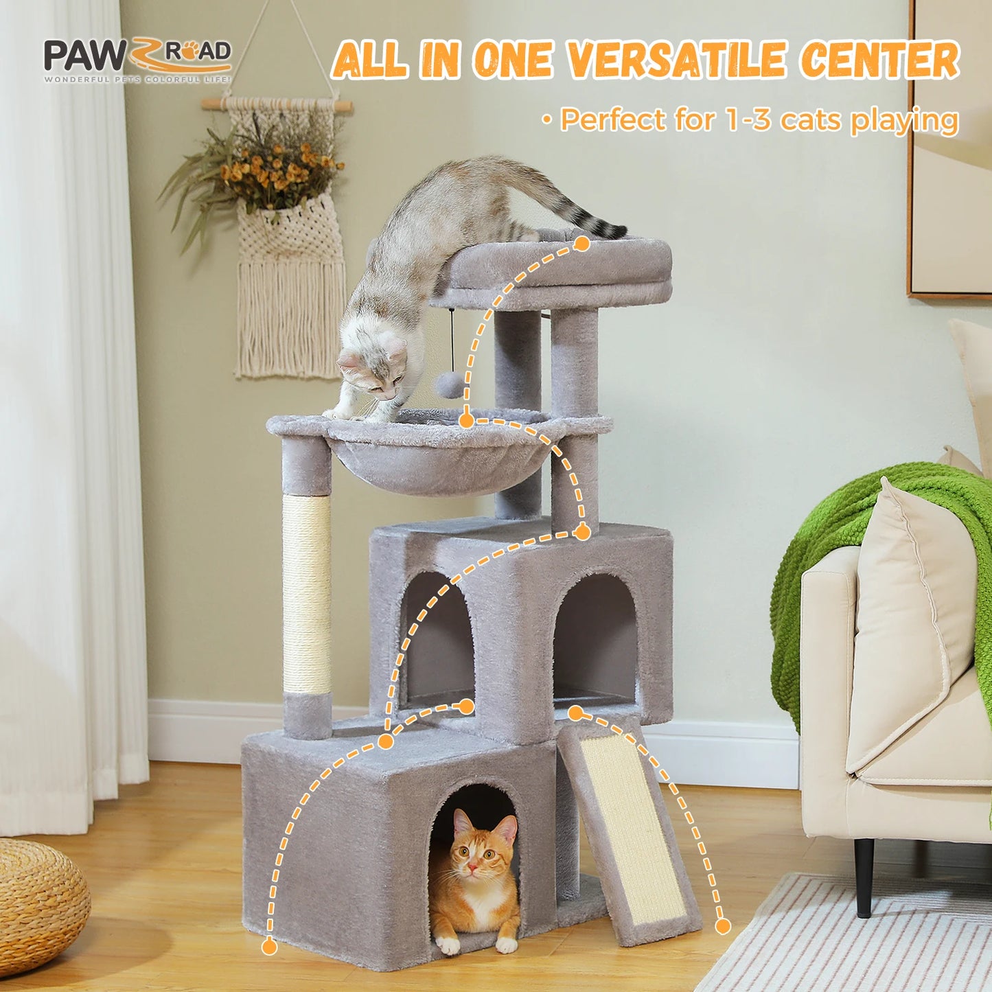 PAWZ Road Multi Level Cat Tree With Condos Hammock