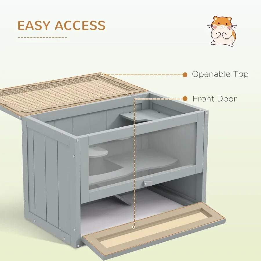 Fir Wood 2 Level Hamster Cage With Open Front Door