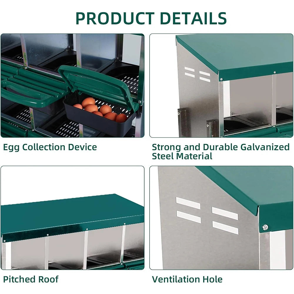 HiMISS 3 Compartment Roll Out Nesting Box For Chicken Coop Egg Collection