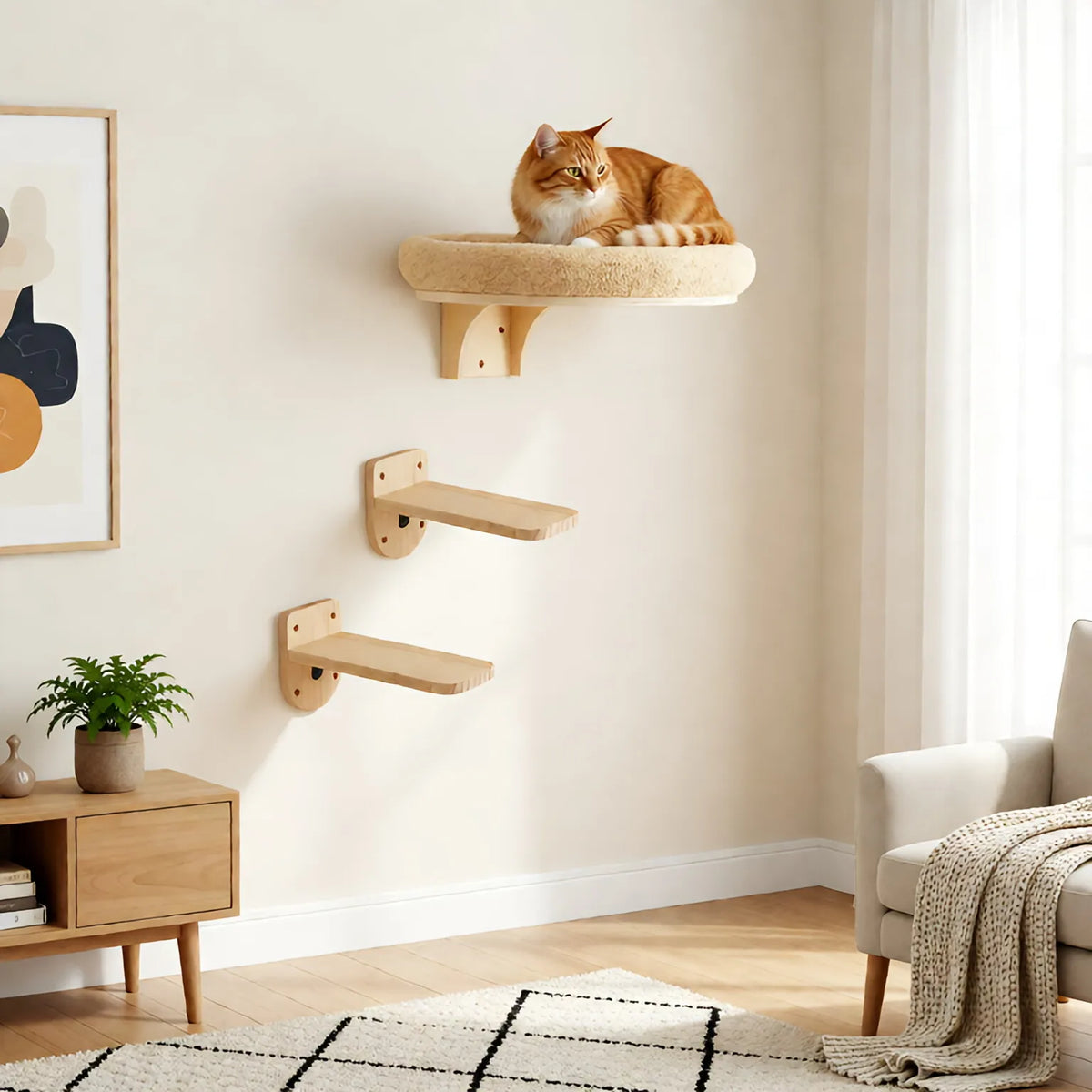 Wall Mounted Solid Pine Wood Cat Hammock Climbing Platform
