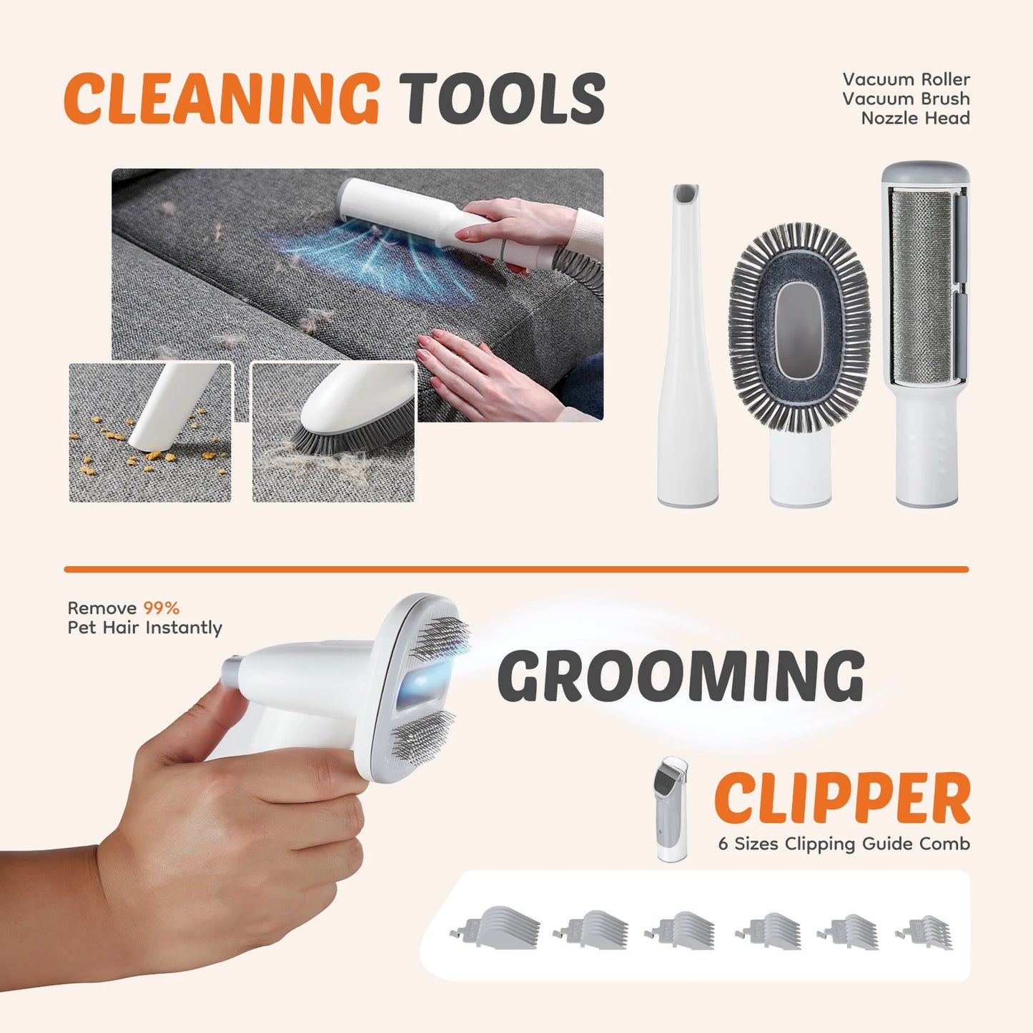 JHK Professional Pet Grooming Vacuum Kit With Cordless Clippers For Cats