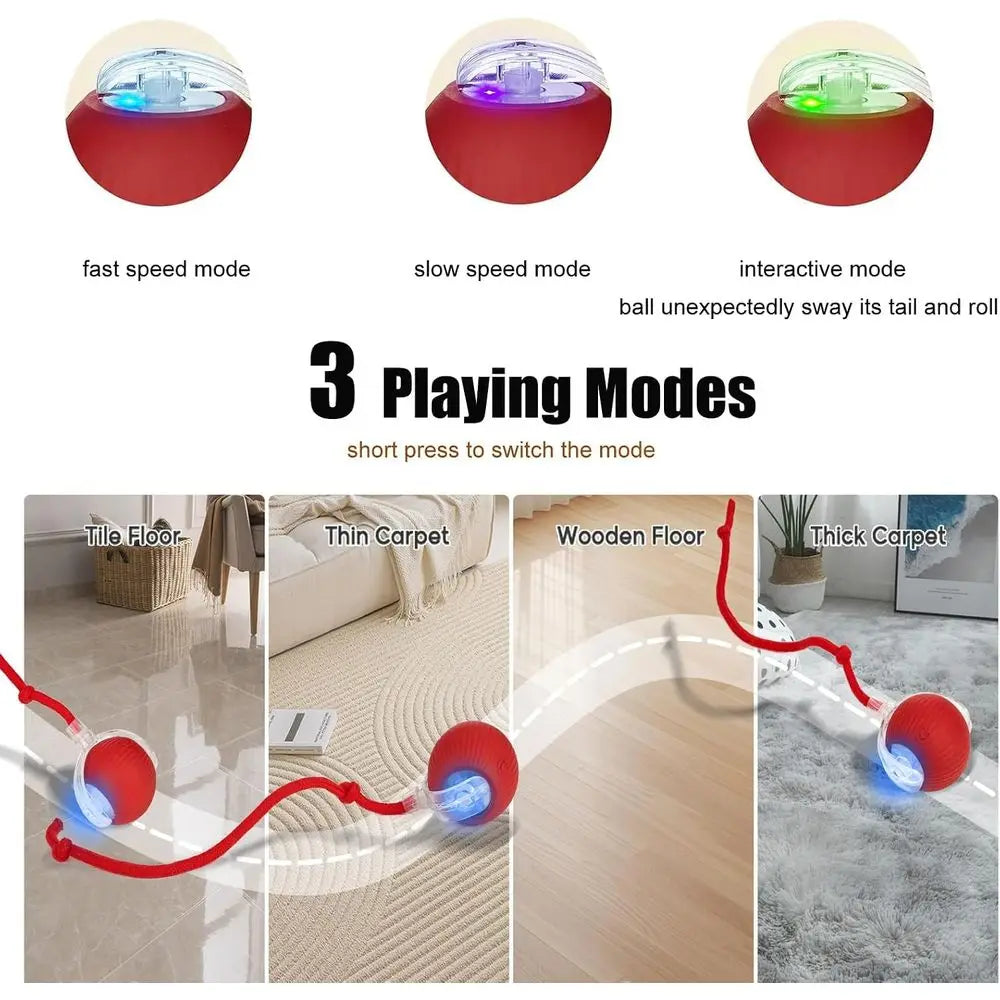 Interactive Dog Cat Toy Ball, Upgraded Rechargeable Smart Automatic Rolling Pet Ball with Tail, Ast Moving Toy for Bored Indoor