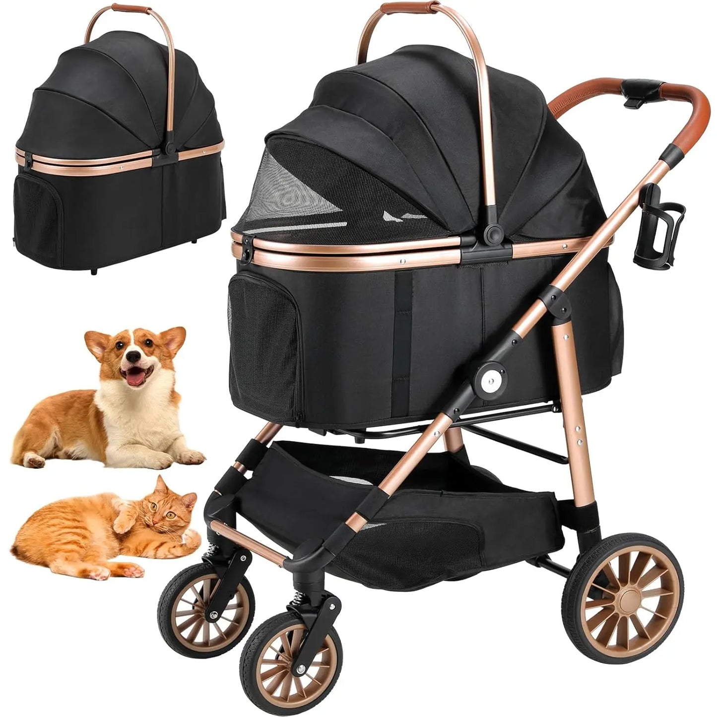360 Degree Wheels Stroller 2in1 Foldable for Cats and Dogs