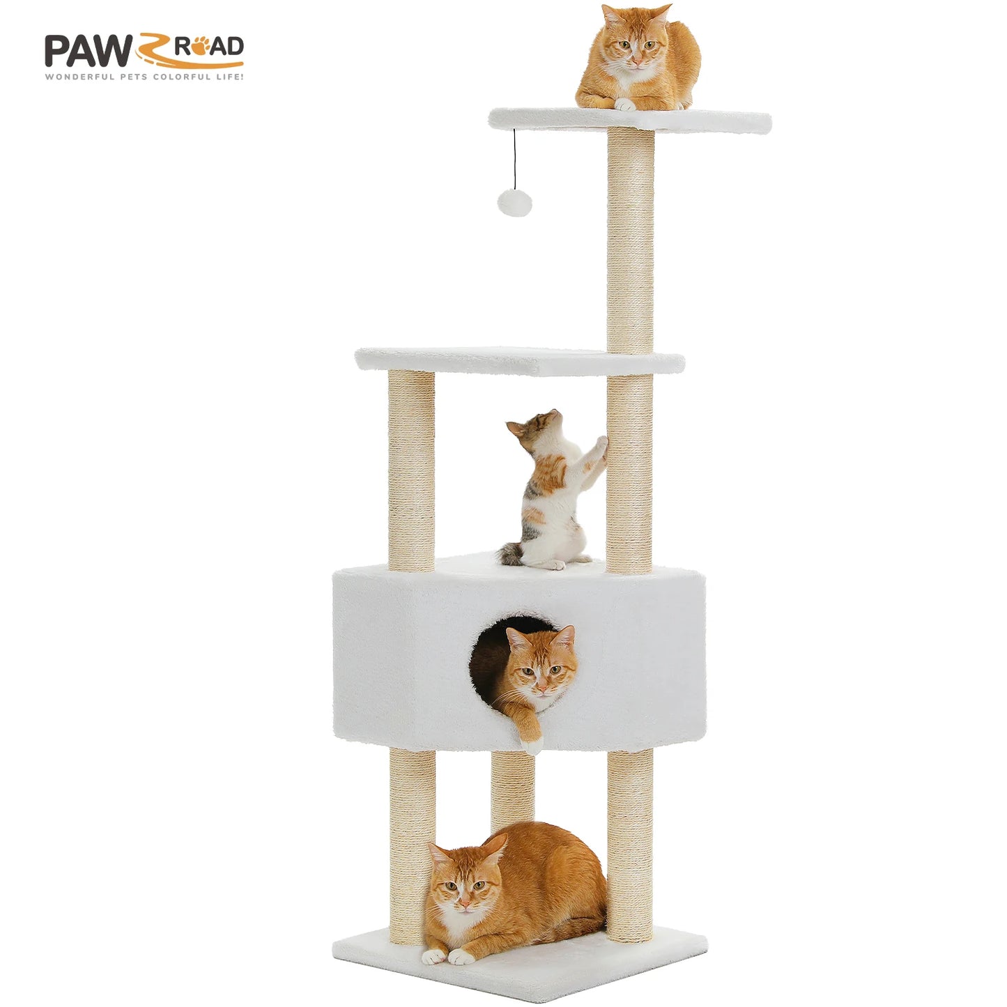 PAWZ Road Cat Tree With Toy Tower And Cozy Plush Perch For Indoor Cats