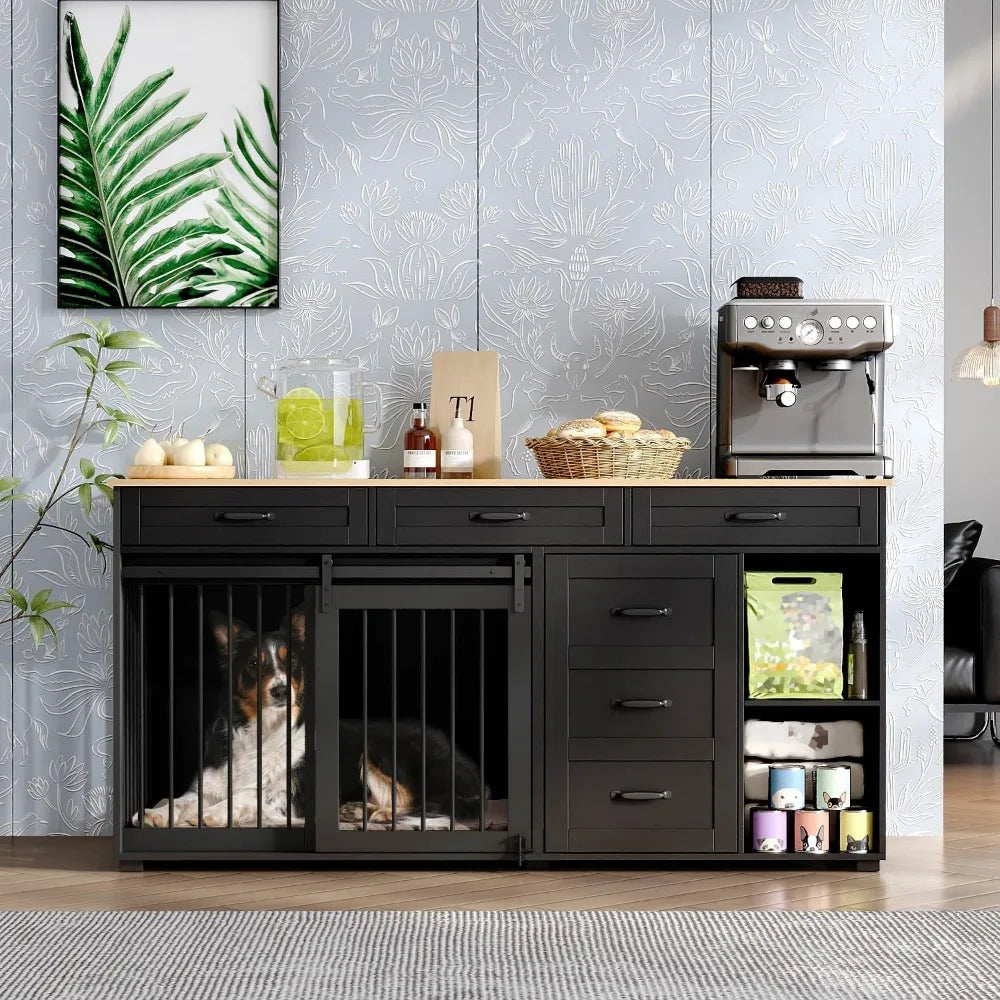 Wooden Heavy Duty Dog Crate Furniture With Storage