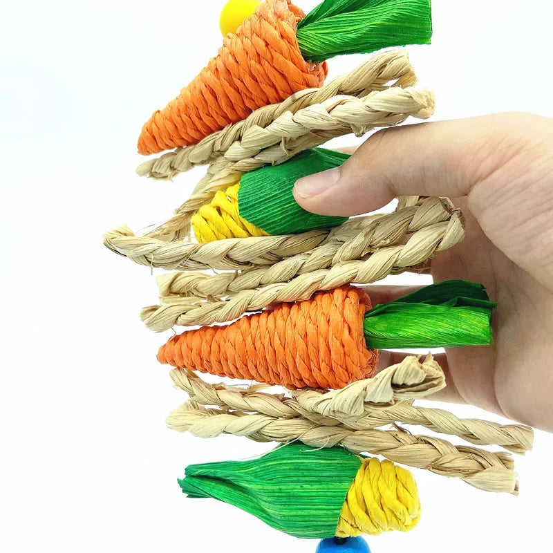 Handmade Woven Vine Carrot And Corn Shaped Pet Chew Toy For Small Pets