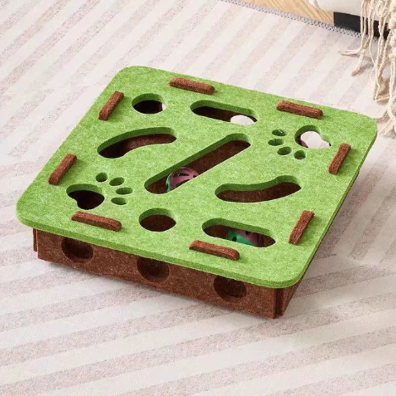 Interactive Cat Toy Maze Puzzle With Bell Balls Felt Tunnel
