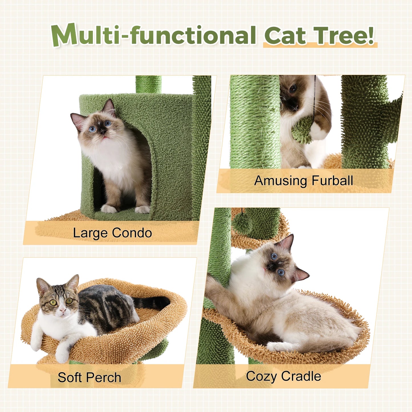 PAWZ Road Cat Tree Cactus Tower With Condo Nest Scratching Post