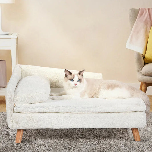 Elevated Pet Sofa With Solid Wood Legs And Plush Cushion