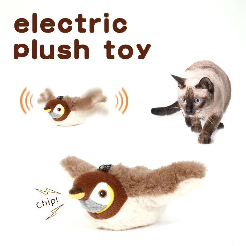 Interactive Touch Activated Simulated Bird Plush Cat And Dog Toy
