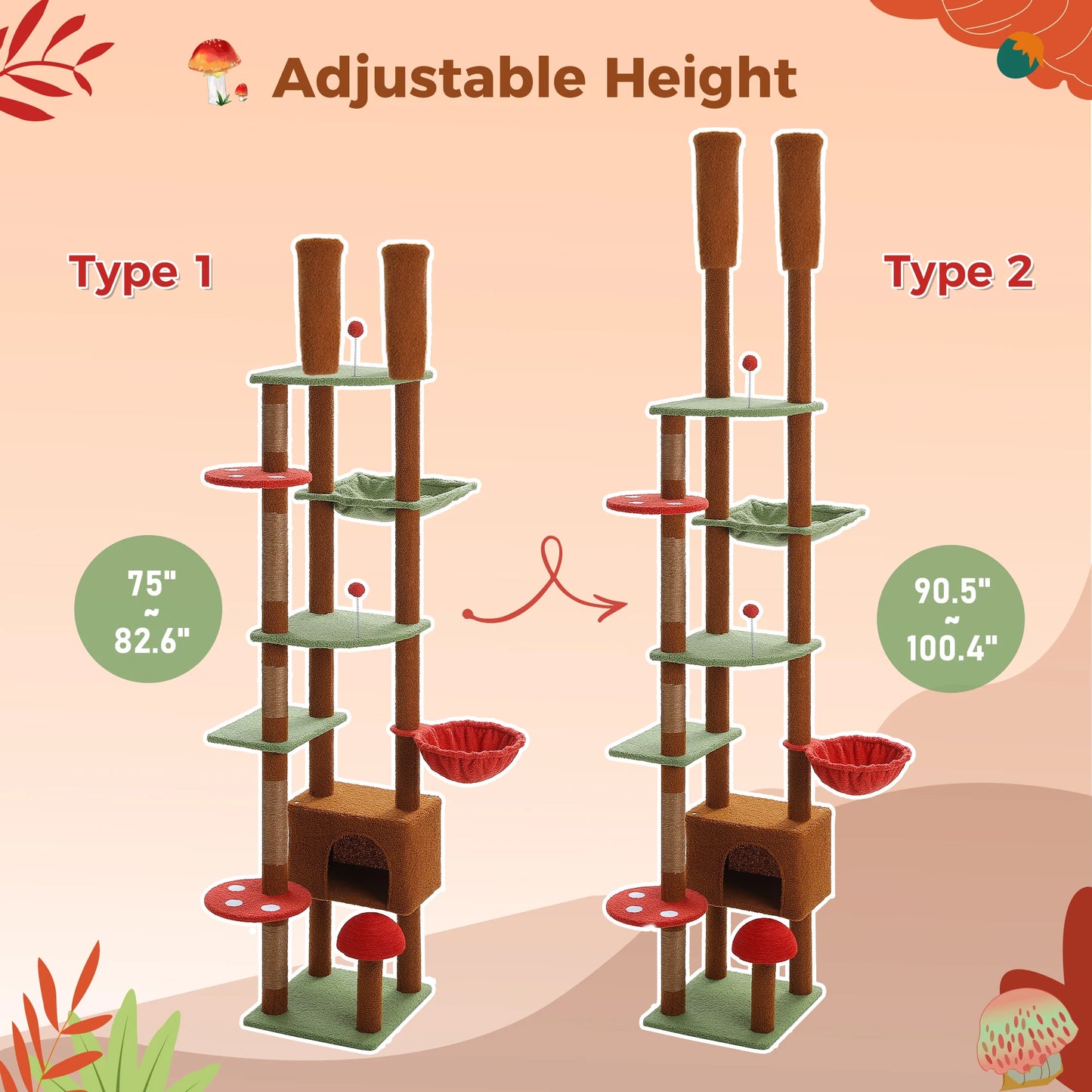 PETEPELA CN Cat Tree Floor to Ceiling Tower With Hammock