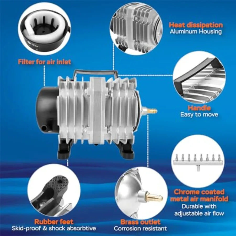 Aluminum Housing Aquarium Air Pump 600 1000 1200 1750 GPH Bubbler For Aquariums