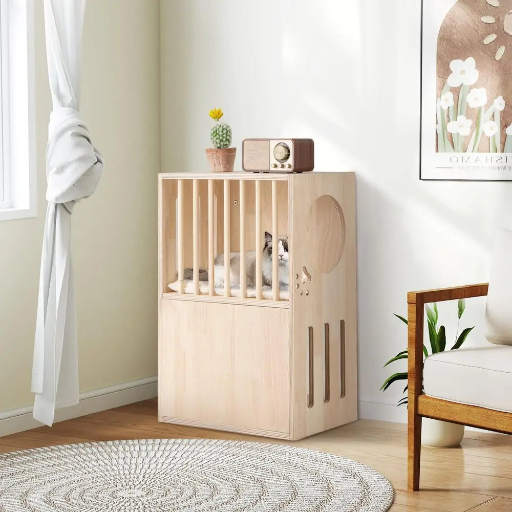 Two Tier Luxury Wood Cat House With Plush Cushions