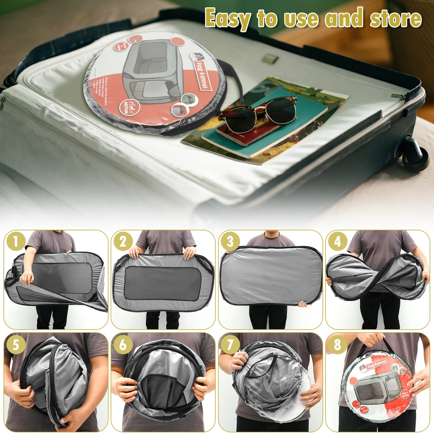 Foldable Pop Up Dog Crate Portable Pet Kennel For Travel And Home