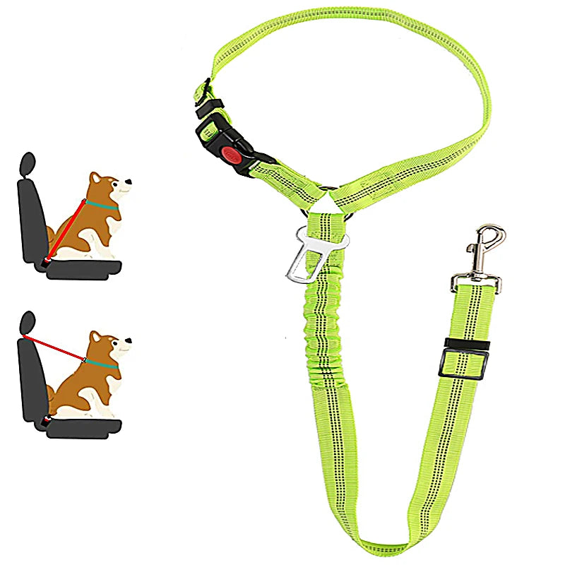 Two-In-One Pet Car Seat Belt Harness And Leash, Adjustable, Reflective