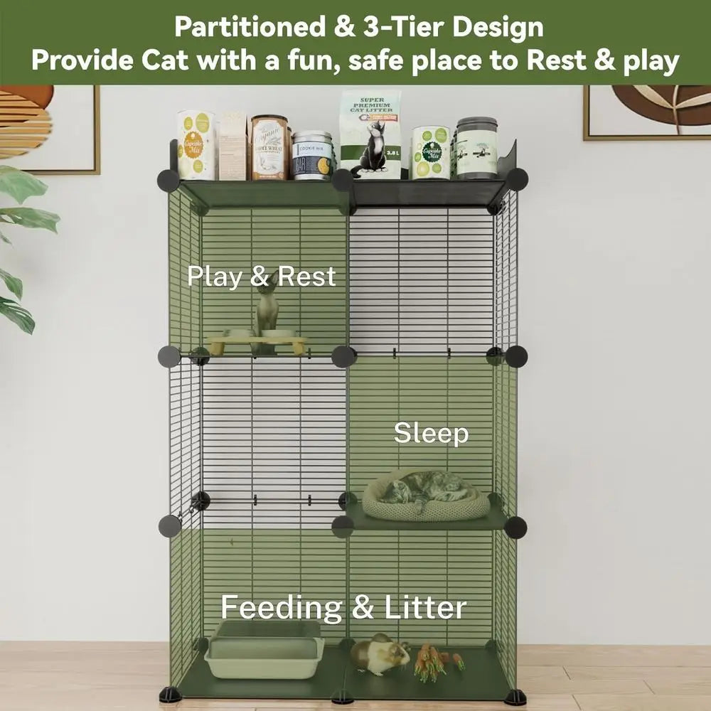 2-Tier Indoor Cat Cage For 1-2 Cats DIY Playpen Crate