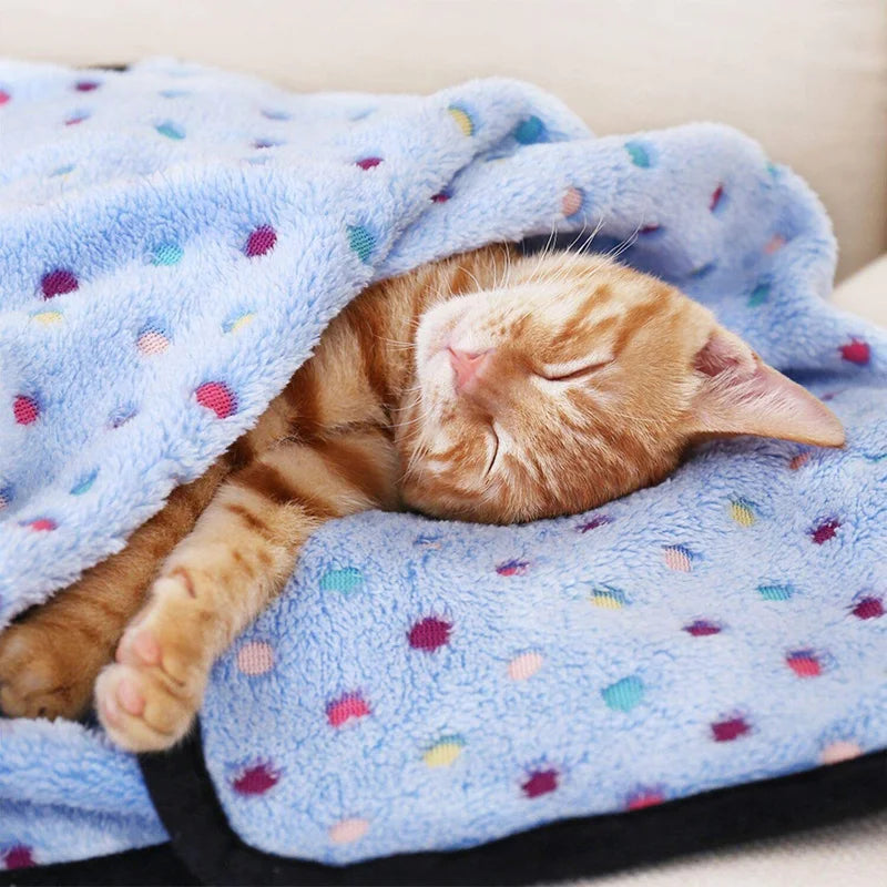Soft Fluffy Pet Blanket Dot Pattern Cozy Warm Bed Cover