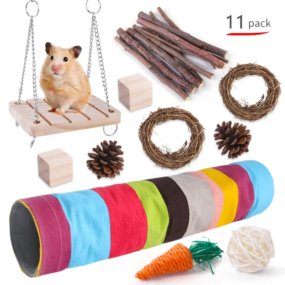 Combination Wooden Toy Set For Hamsters Rabbits Parrots Guinea Pigs
