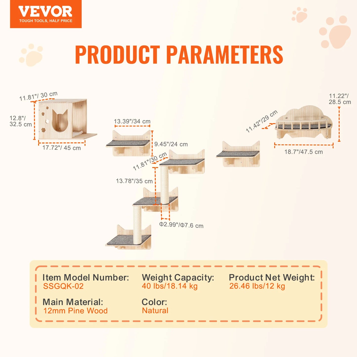 SucceBuy Wall Mounted Cat Shelves Kit With Jumping Boards Perches