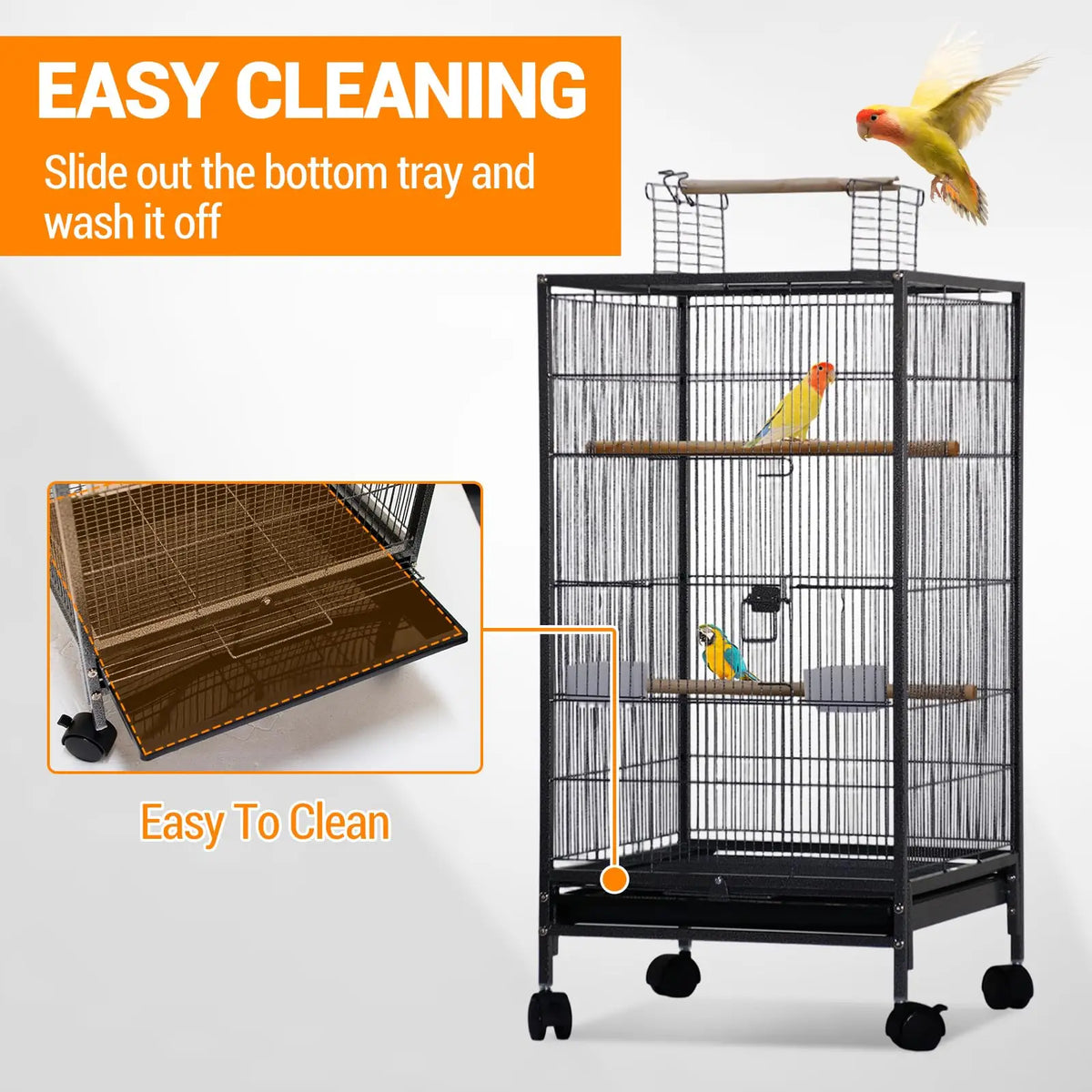 Small Bird Cage with Wheels,Parakeet Cage with Top Stand, 3 in 1 Bird Carrier for Parakeets, Canaries, Lovebirds, Small Quaker,