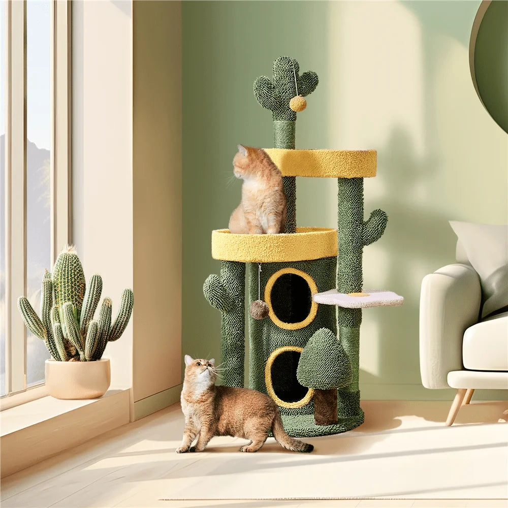 Oasis Themed Cat Tree With Fleece Covered Tower Scratching Posts