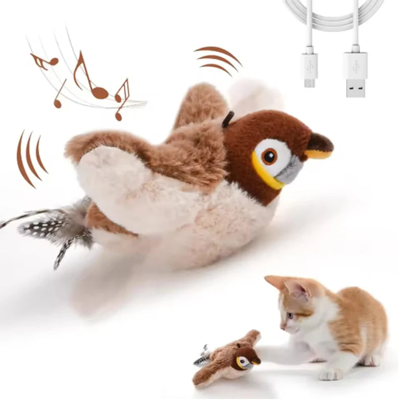 Interactive Touch Activated Simulated Bird Plush Cat And Dog Toy