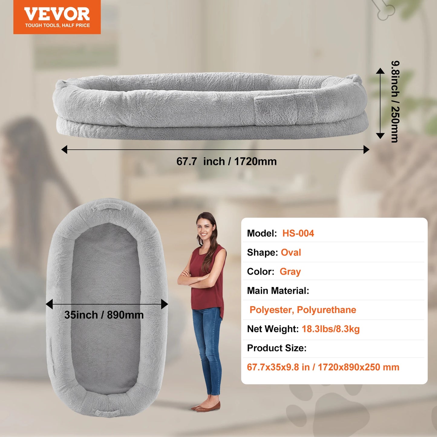 SucceBuy Human Dog Bed With Orthopedic Foam And Washable Faux Rabbit Fur Cover