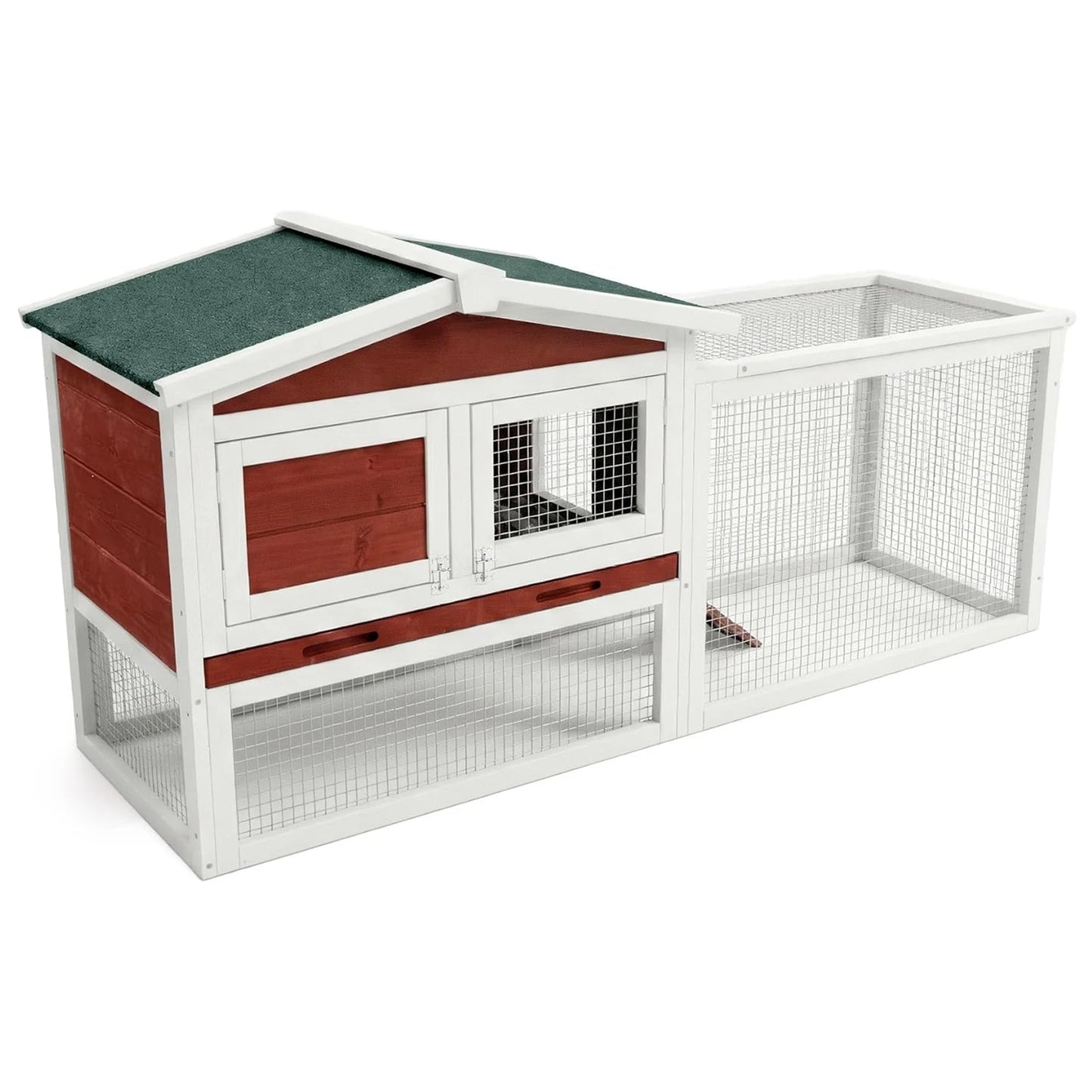 HiMISS Farm Animals Rabbit Hutch Outdoor 2 Tier Wooden Cage With Ramp