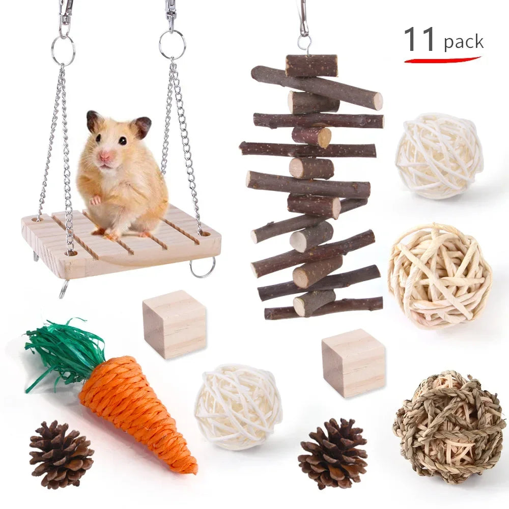 Combination Wooden Toy Set For Hamsters Rabbits Parrots Guinea Pigs