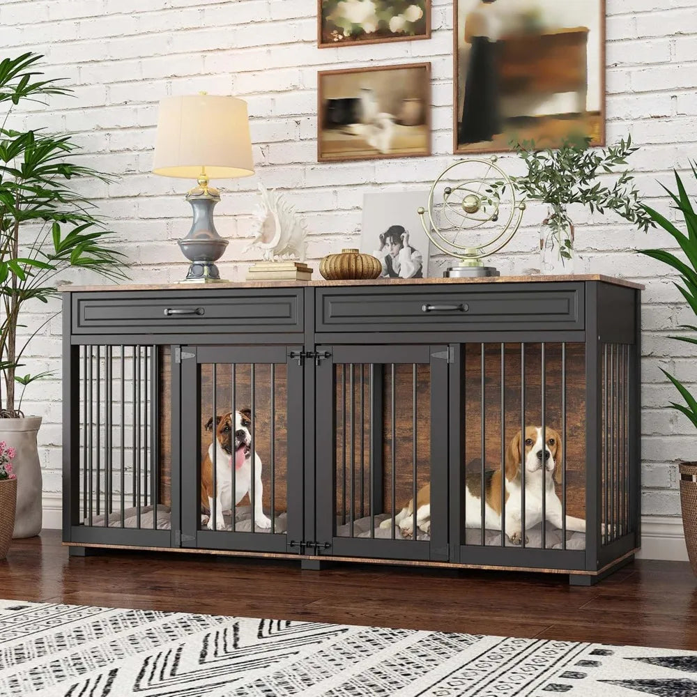 Wooden Dog Crate With Drawers And Divider Indoor Kennel