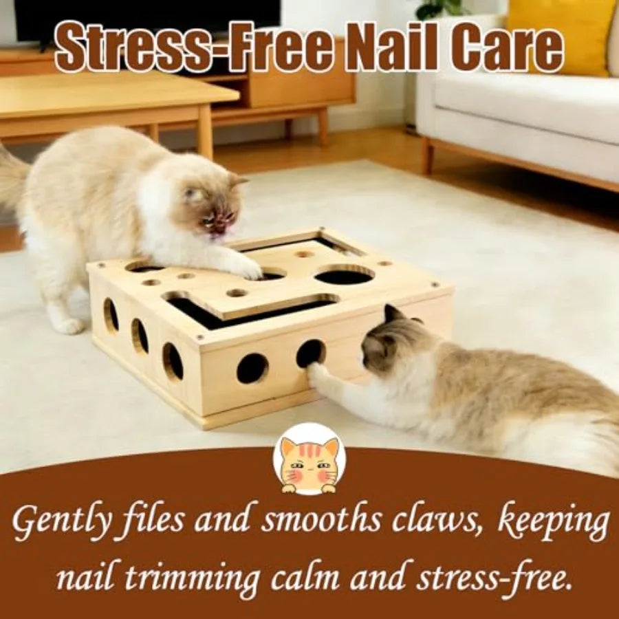 Reinforced Wooden Cat Nail File Scratcher Box With 8 Screws For Indoor Claw Care