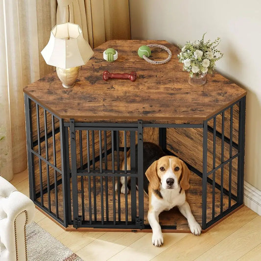 Corner Dog Crate Furniture With Barn Door Heavy Duty Indoor Kennel