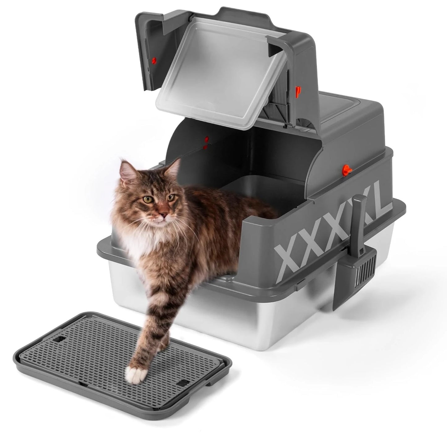 Stainless Steel Cat Litter Box With Enclosed Odor Control Flip Top Lid