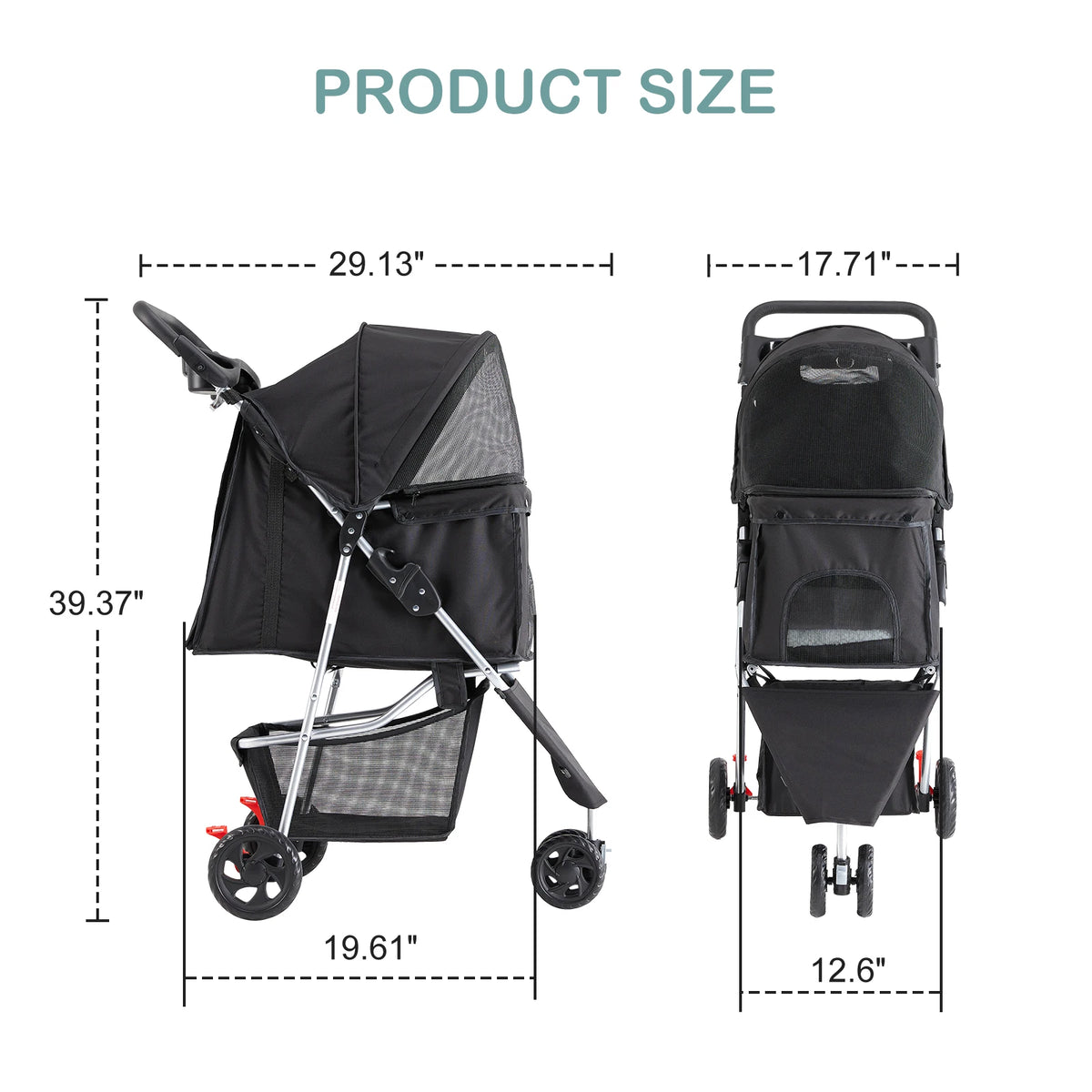 Lightweight Foldable Pet Stroller With Mesh Ventilation And Storage Basket