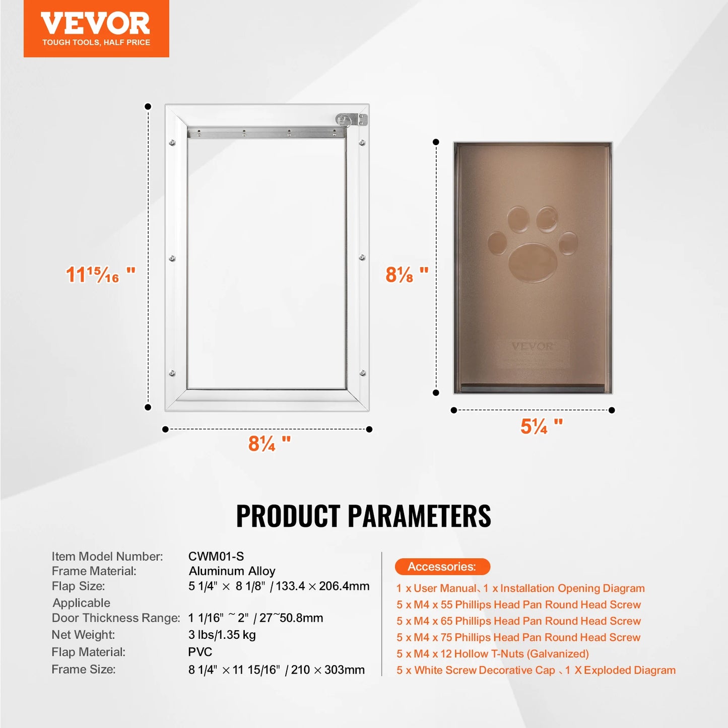 Pet Door Aluminum Frame With Locking Flap System Weatherproof