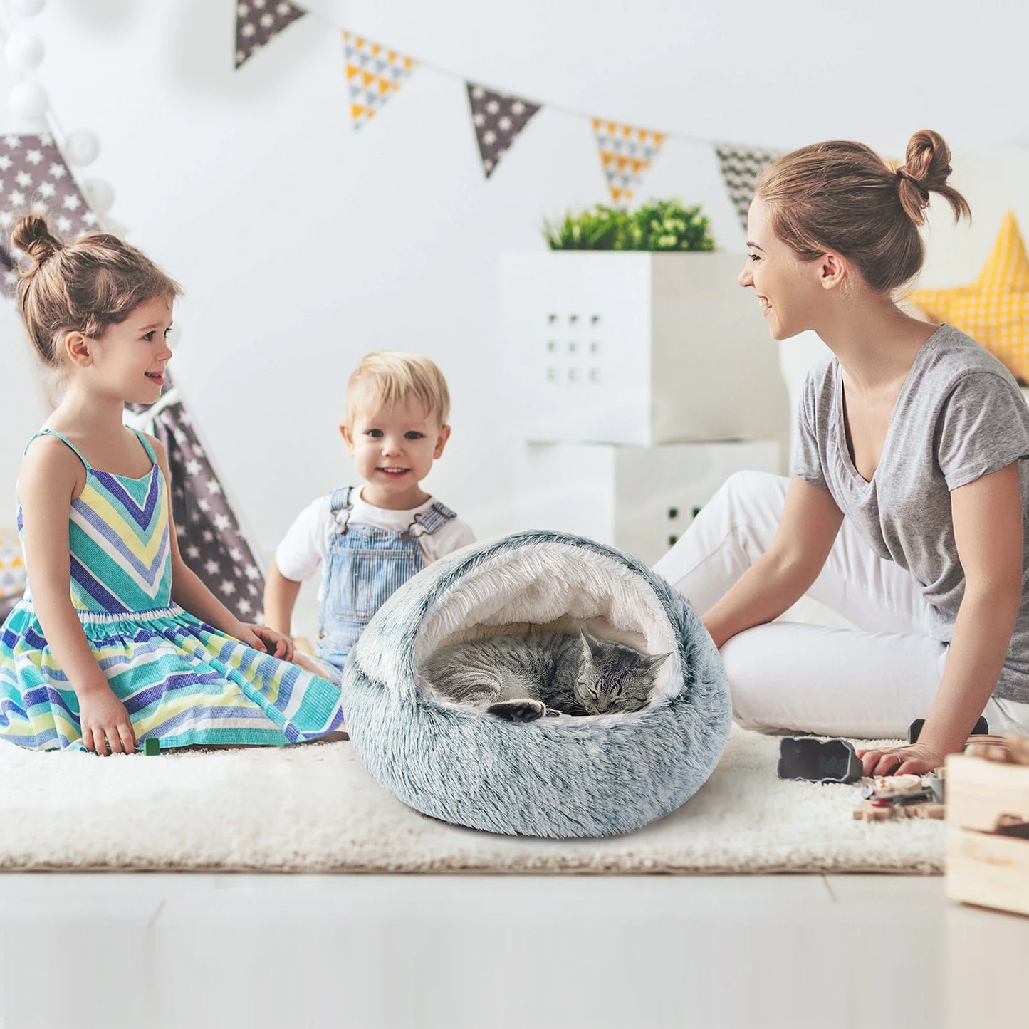 Soft Semi-Enclosed Cat Dog Nest Bed For Indoor Pet Comfort