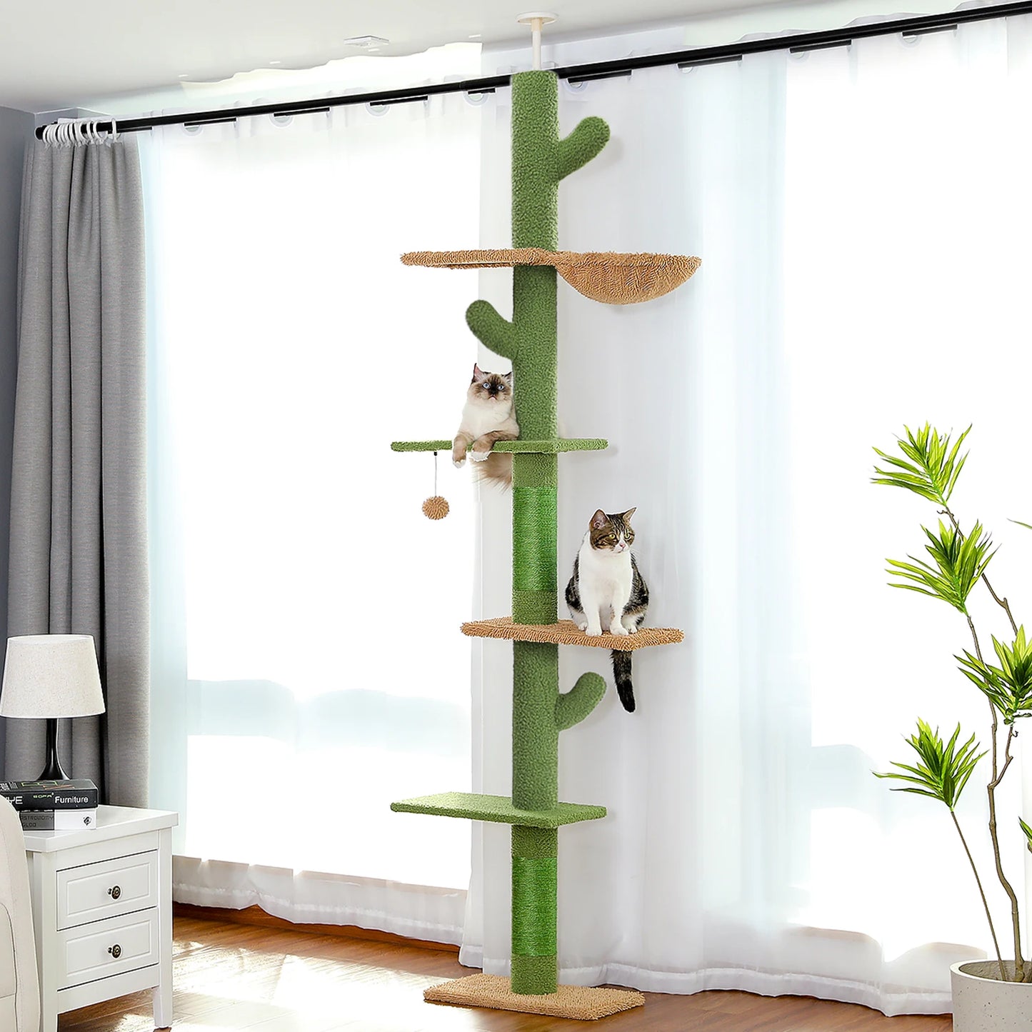 PEQULTI Cactus Cat Tree Floor To Ceiling Tower With Sisal Scratching Post