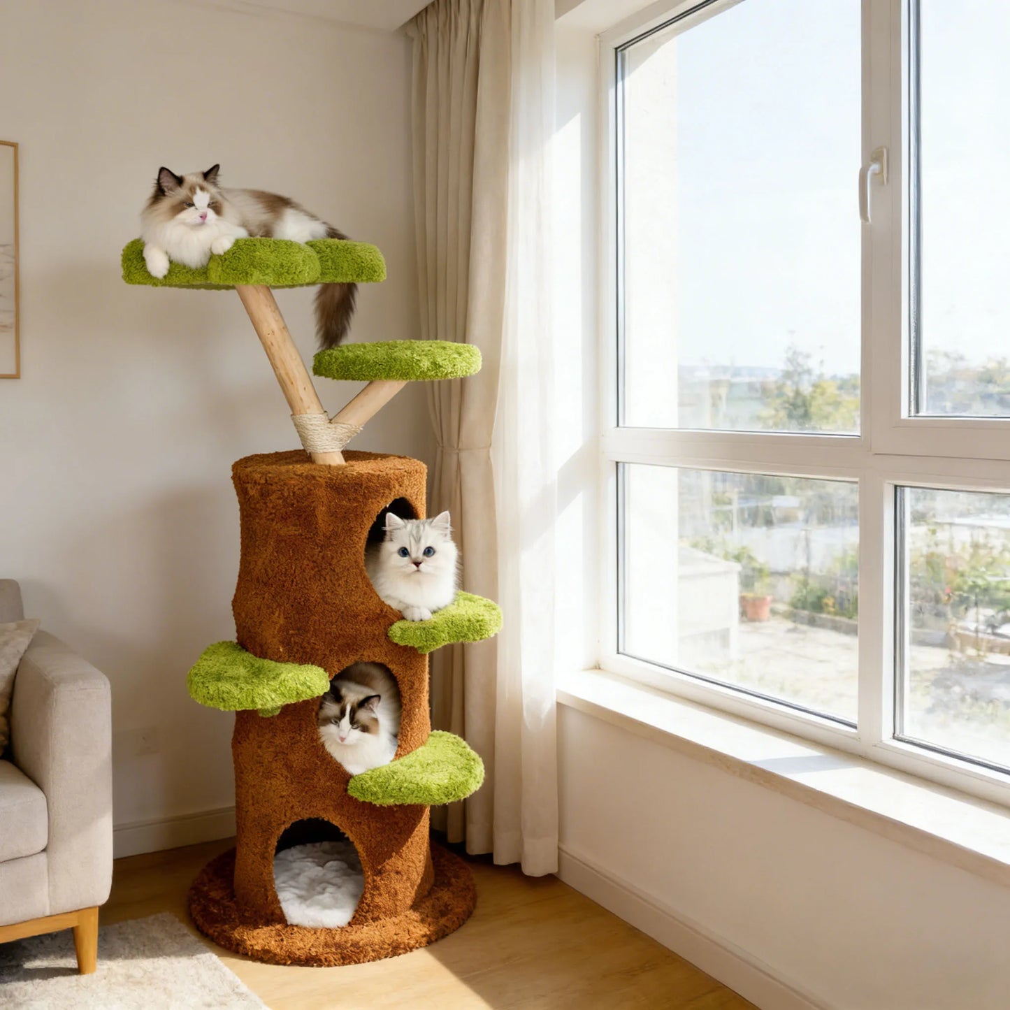 148CM Tall Indoor Cat Tree Activity Tower Center Multi-Level Cat Climbing Tree Sisal Scratching Post Plush Cave