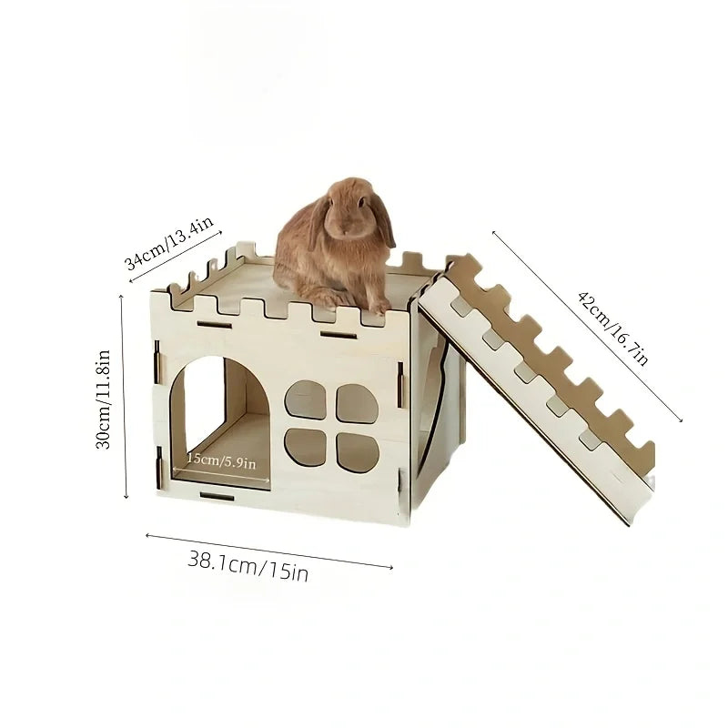 Wooden Rabbit Castle And Hiding Place For Small Pets