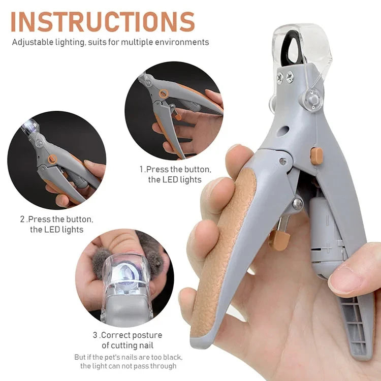 LED Light Equipped Pet Nail Trimmer Portable Claw Care Accessory Suitable For Dog Cat Household Daily Paw Grooming