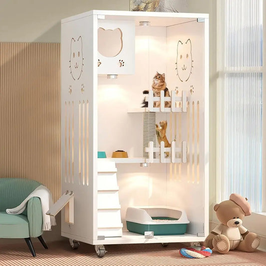 Wooden Cat House Luxury Condo Villa With Wheels Scratching Post