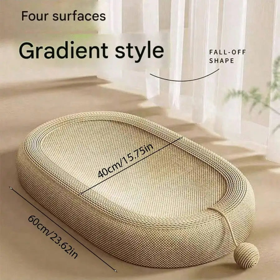 Oval Sisal Woven Cat Scratcher Bed Dual Purpose Lounge Rest Cushion Wear Resistant Scratching Pad Durable Furniture Protector For Indoor Kittens Daily Relax Claw Care Pet Supplies Gift