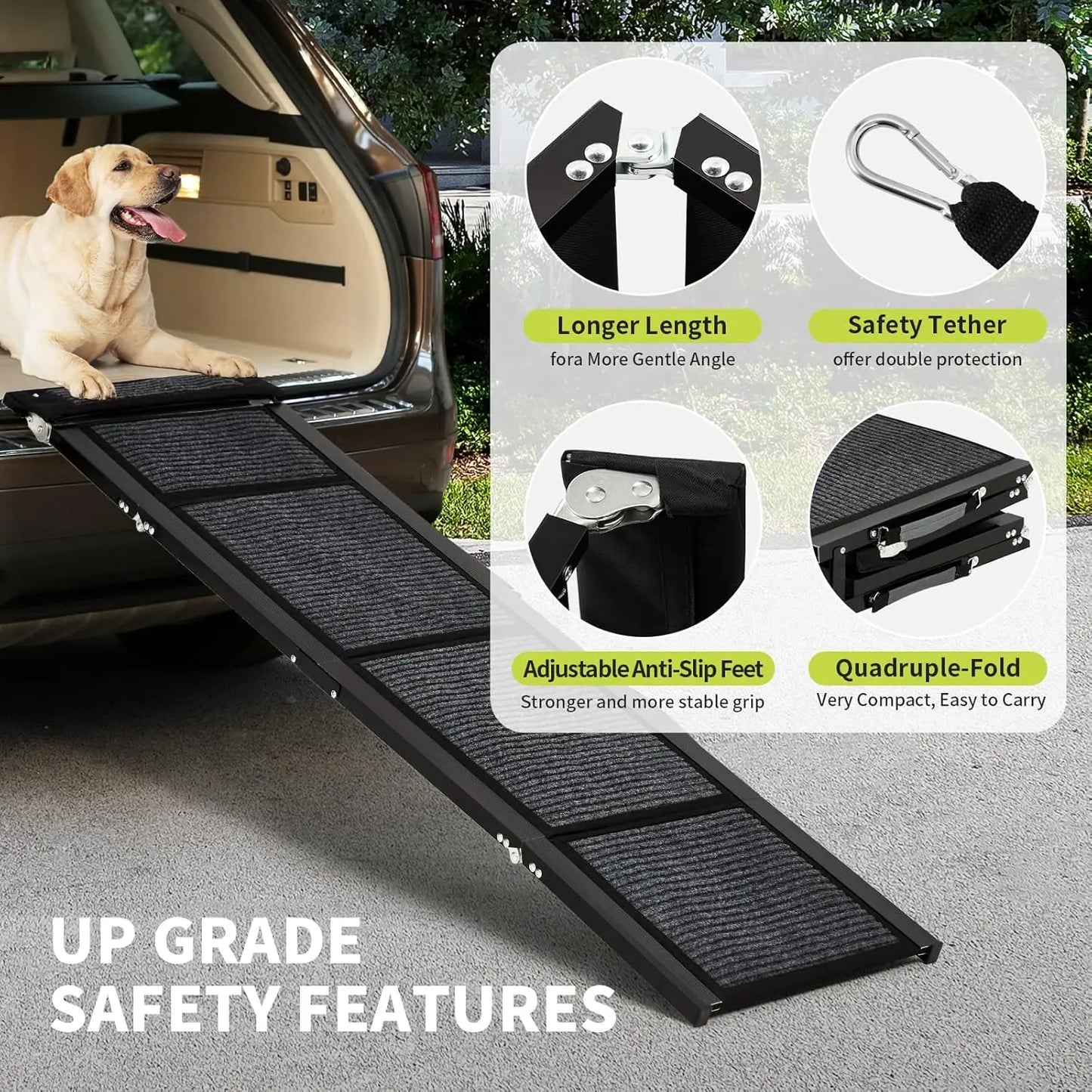 HiMISS Upgraded Car Dog Ramp With Non Slip Surface Folding Portable