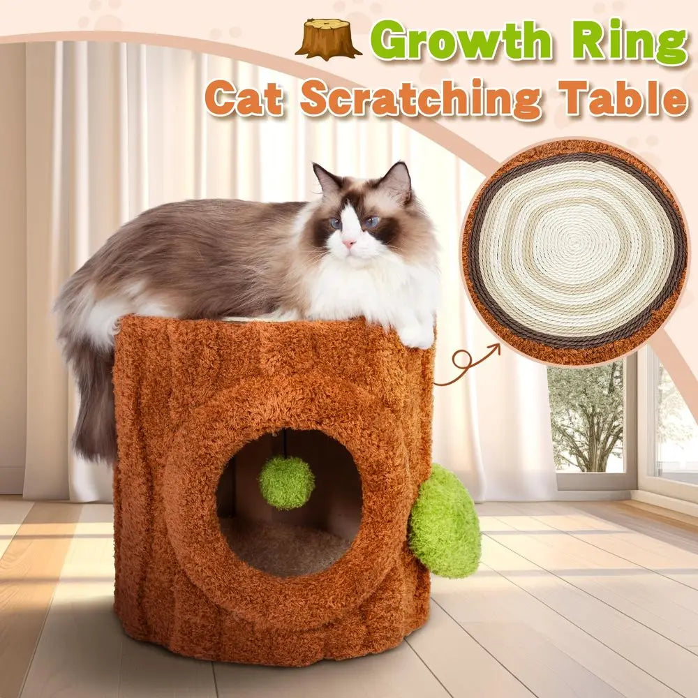 Indoor Cat House Bed With Scratch Table And Hanging Ball Toy