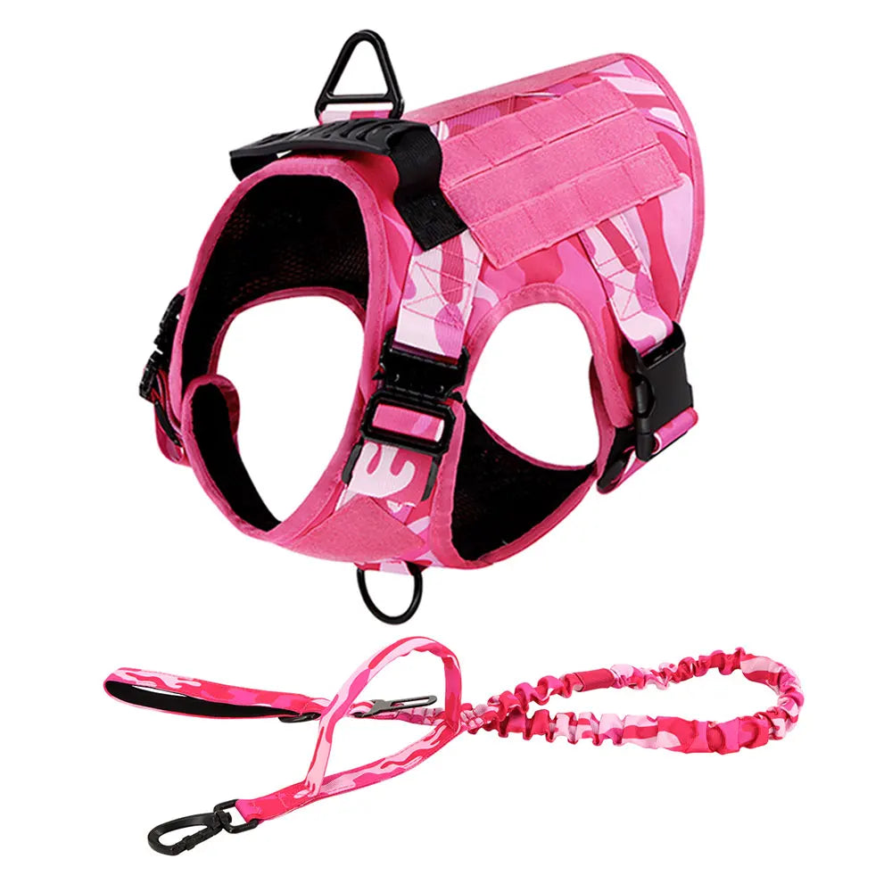 Military Pink Camouflage Dog Harness For Large Medium Dogs Harnesses Leash Adjustable Pet German Shepherd Tactical Training Vest