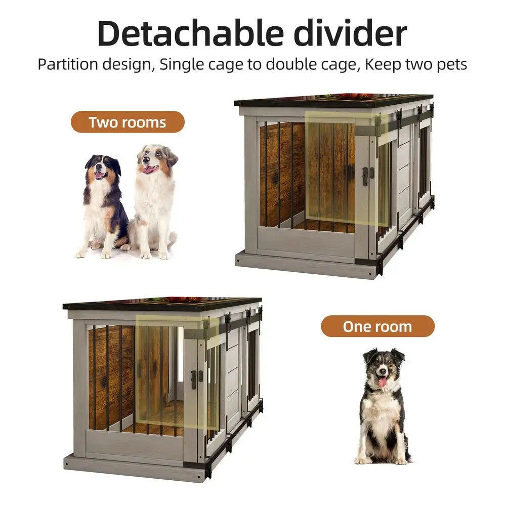 XMSJ Farmhouse Solid Wood Dog Crate Furniture For Indoor Kennel